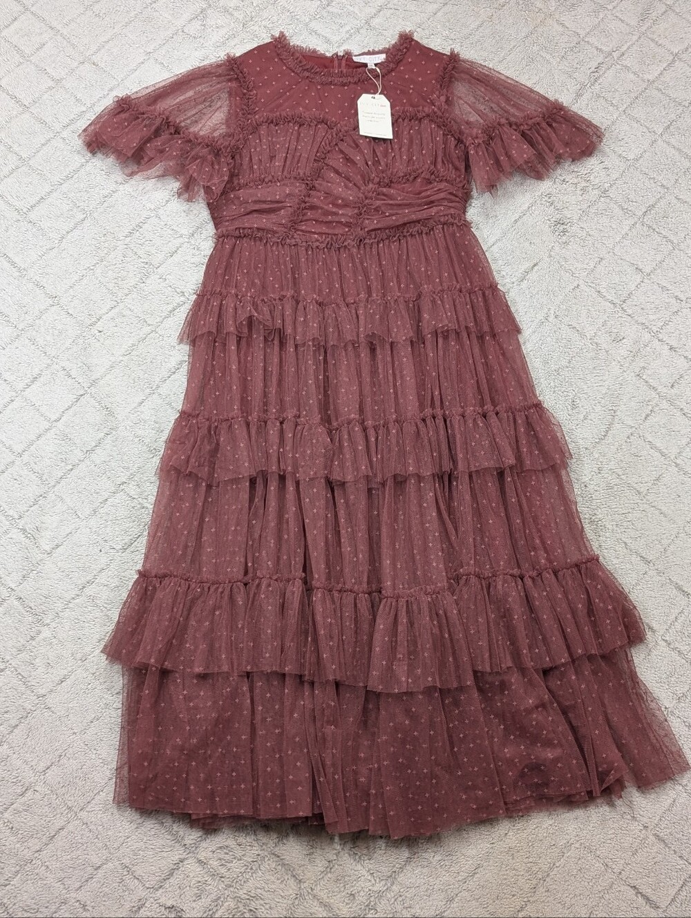 Ivy City Co Dress Womens XXL Pink Mulberry Whimsical Maxi Ruffled Tiered NEW